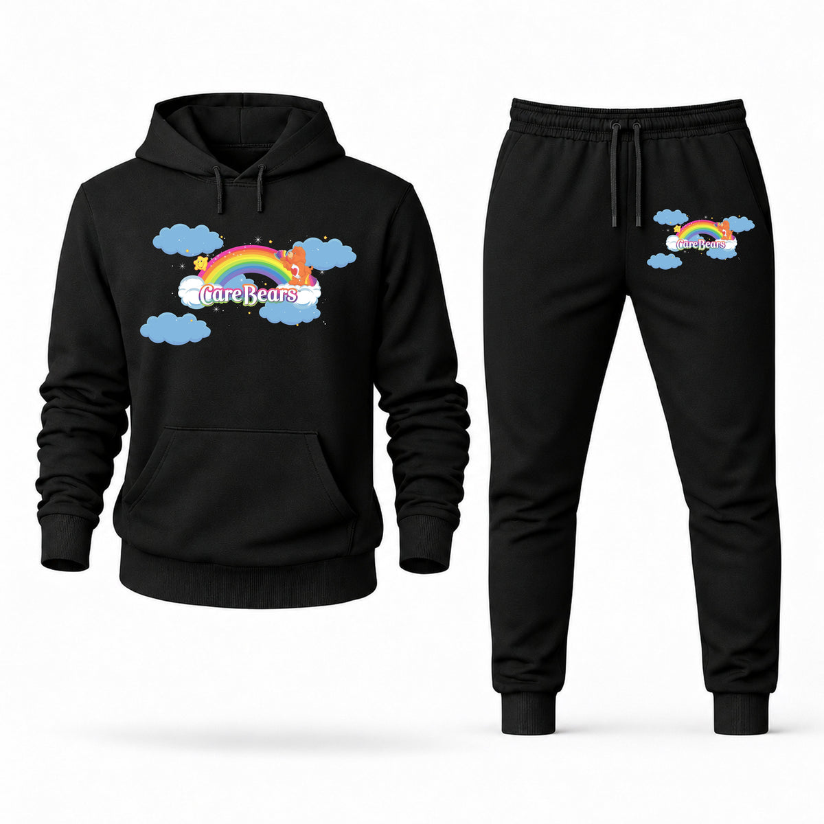 Men's Care Bears Hoodie Joggers Set - Black digital placement mockup