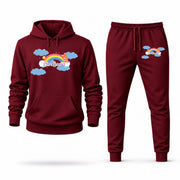 Men's Care Bears Hoodie Joggers Set - Burgundy digital placement mockup