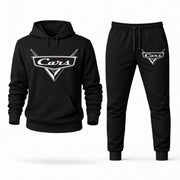 Men's Cars Hoodie Joggers Set - Black digital placement mockup