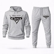Men's Cars Hoodie Joggers Set - Grey digital placement mockup