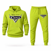 Men's Cars Hoodie Joggers Set - Lime Green digital placement mockup