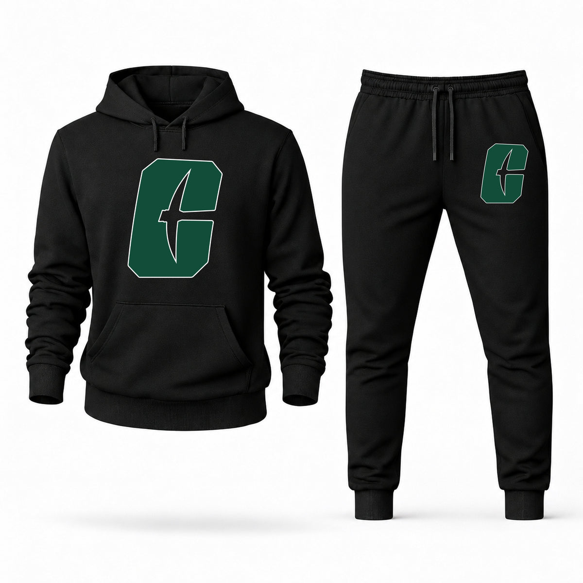 Men's Charlotte Hoodie Joggers Set - Black digital placement mockup