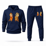 Men's Chip and Dale Hoodie Joggers Set - Navy digital placement mockup