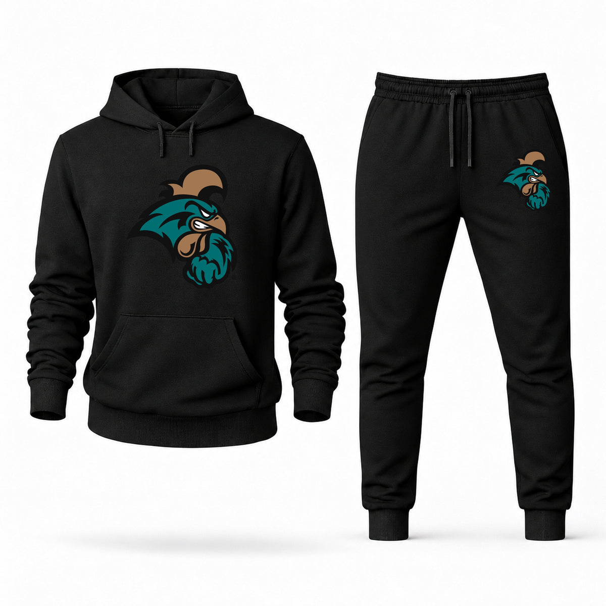 Men's Coastal Carolina Hoodie Joggers Set - Black digital placement mockup