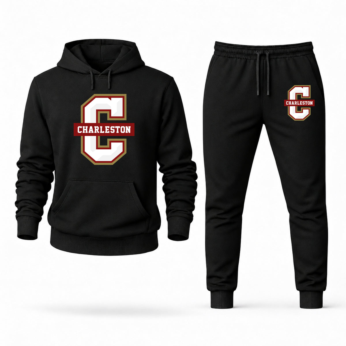 Men's College of Charleston Hoodie Joggers Set - Black digital placement mockup