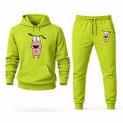 Men's Courage the Cowardly Dog Hoodie Joggers Set - Lime Green digital placement mockup