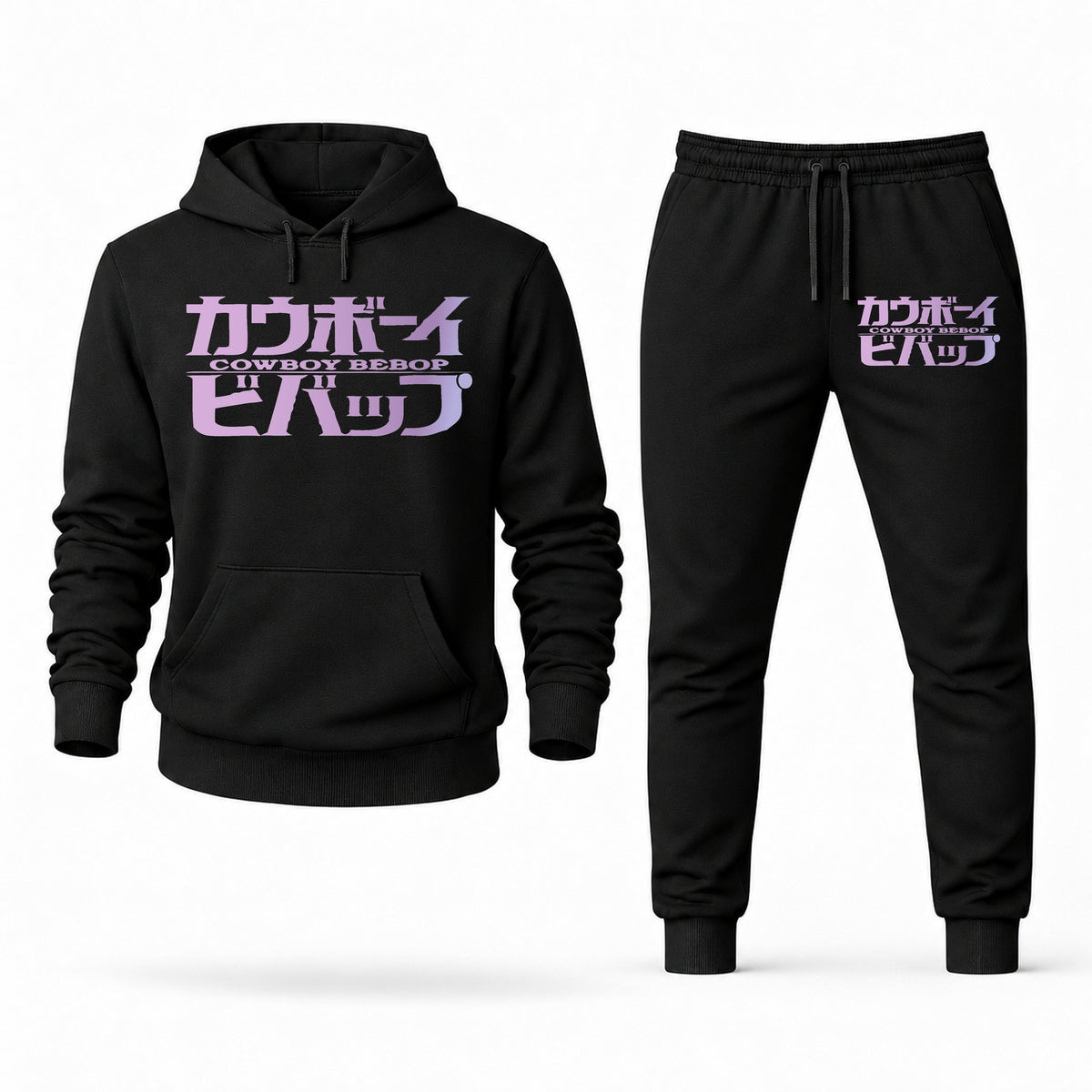 Men's Cowboy Bebop Hoodie Joggers Set - Black digital placement mockup