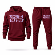 Men's Cowboy Bebop Hoodie Joggers Set - Burgundy digital placement mockup