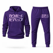Men's Cowboy Bebop Hoodie Joggers Set - Purple digital placement mockup