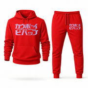 Men's Cowboy Bebop Hoodie Joggers Set - Red digital placement mockup