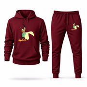 Men's Daffy Duck Hoodie Joggers Set - Burgundy digital placement mockup