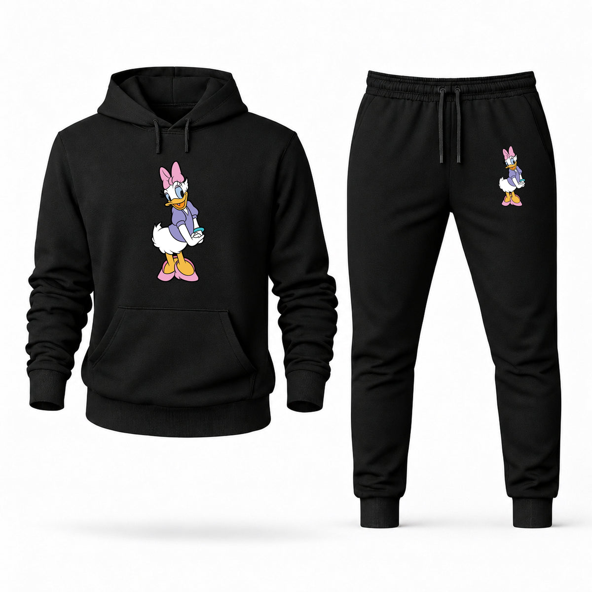 Men's Daisy Duck Hoodie Joggers Set - Black digital placement mockup