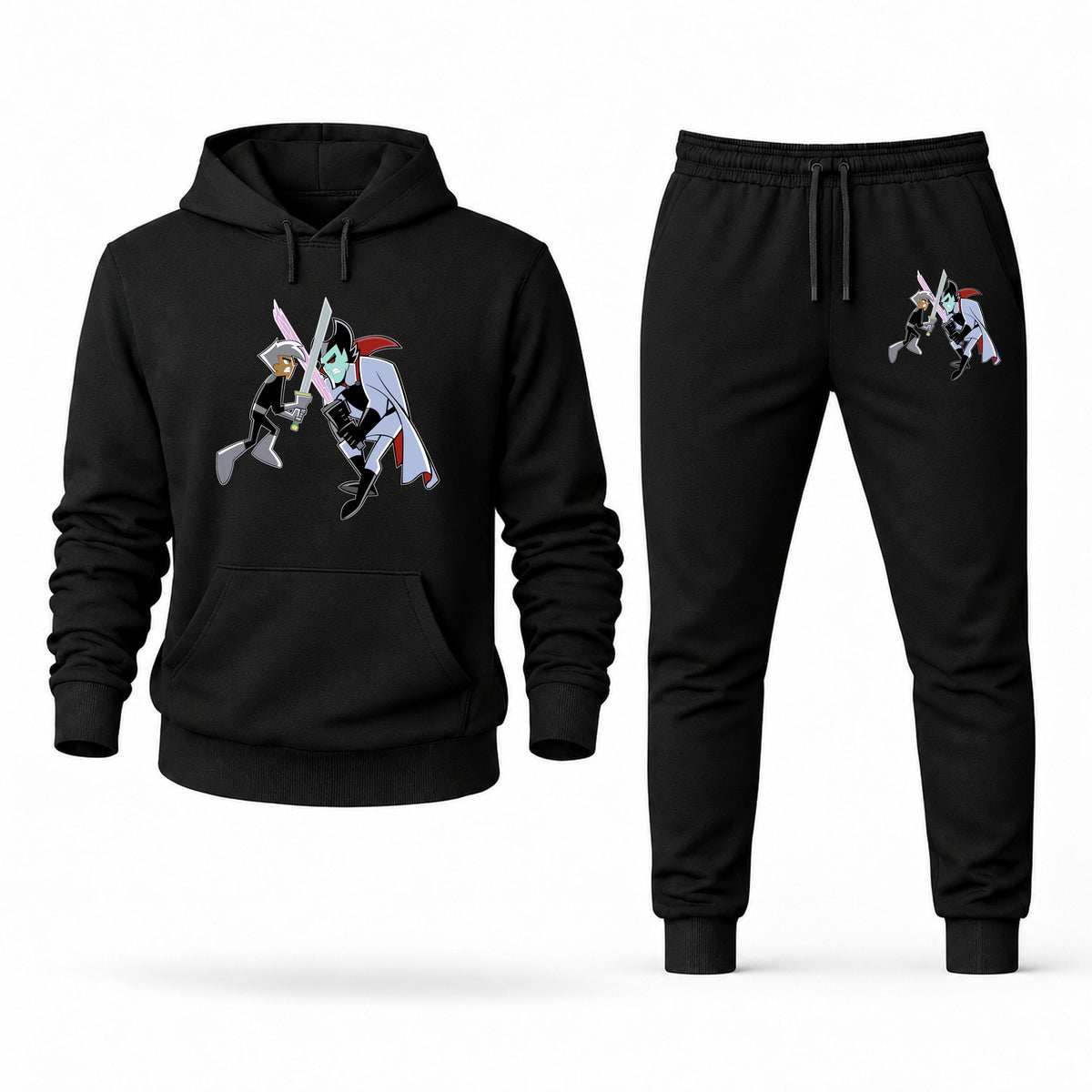 Men's Danny Phantom Hoodie Joggers Set - Black digital placement mockup