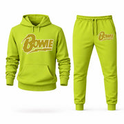 Men's David Bowie Hoodie Joggers Set - Lime Green digital placement mockup