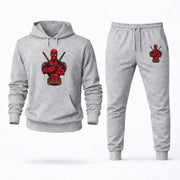 Men's Deadpool Hoodie Joggers Set - Grey digital placement mockup