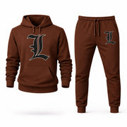 Men's Death Note Hoodie Joggers Set - Brown digital placement mockup