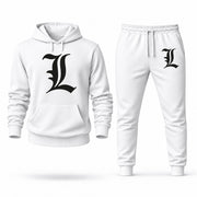 Men's Death Note Hoodie Joggers Set - White digital placement mockup