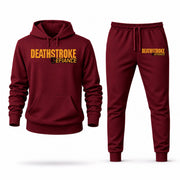 Men's Deathstroke Hoodie Joggers Set - Burgundy digital placement mockup
