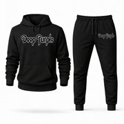 Men's Deep Purple Hoodie Joggers Set - Black digital placement mockup