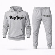 Men's Deep Purple Hoodie Joggers Set - Grey digital placement mockup