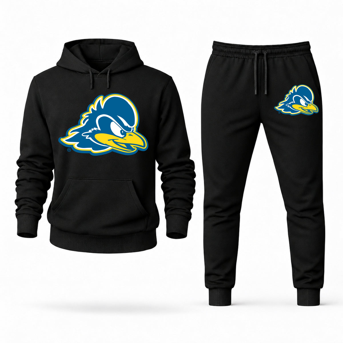 Men's Delaware Hoodie Joggers Set - Black digital placement mockup