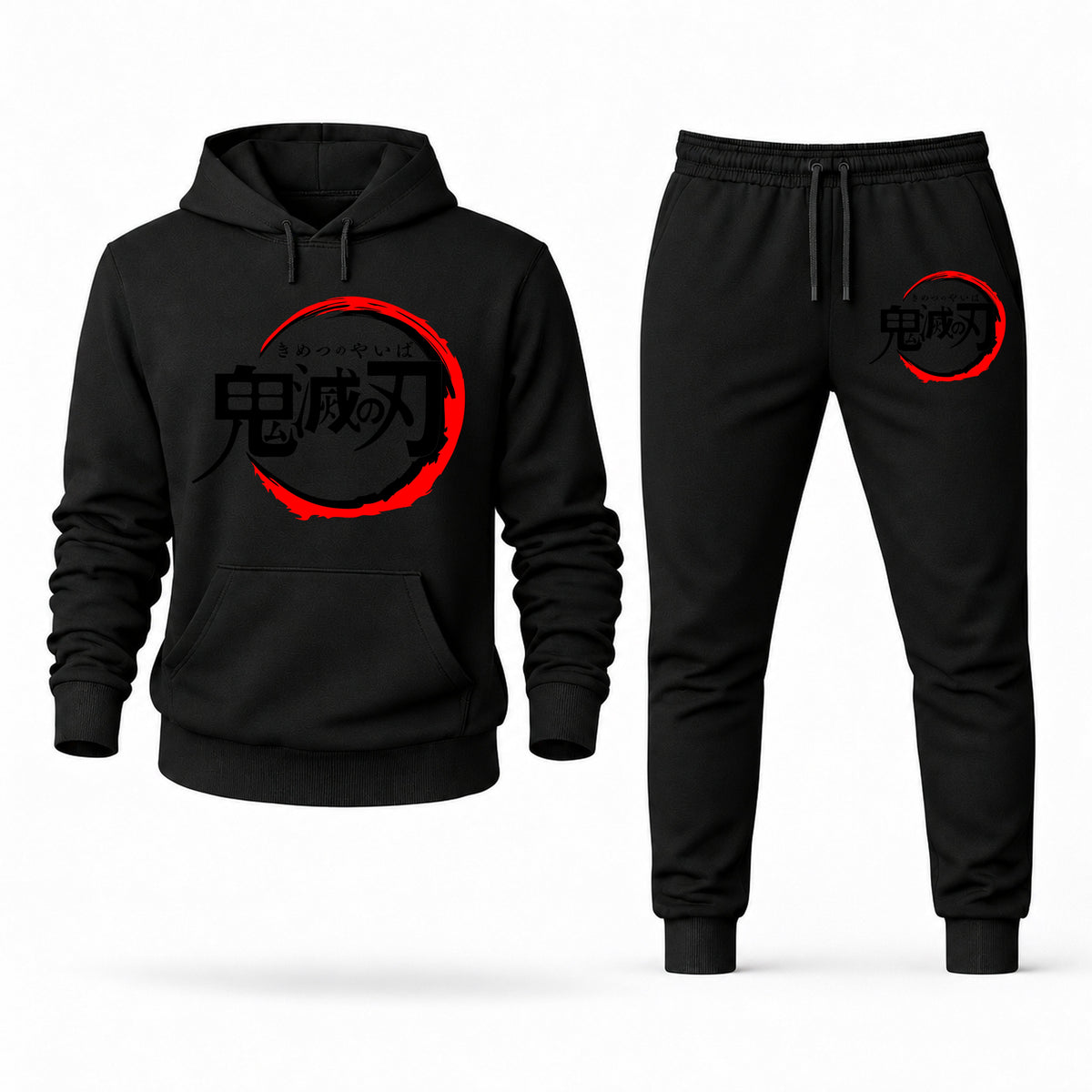 Men's Demon Slayer Hoodie Joggers Set - Black digital placement mockup