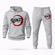 Men's Demon Slayer Hoodie Joggers Set - Grey digital placement mockup
