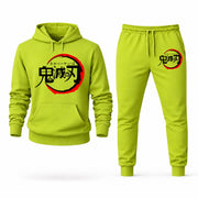 Men's Demon Slayer Hoodie Joggers Set - Lime Green digital placement mockup