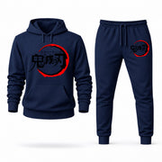 Men's Demon Slayer Hoodie Joggers Set - Navy digital placement mockup