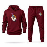 Men's Dexters Laboratory Hoodie Joggers Set - Burgundy digital placement mockup