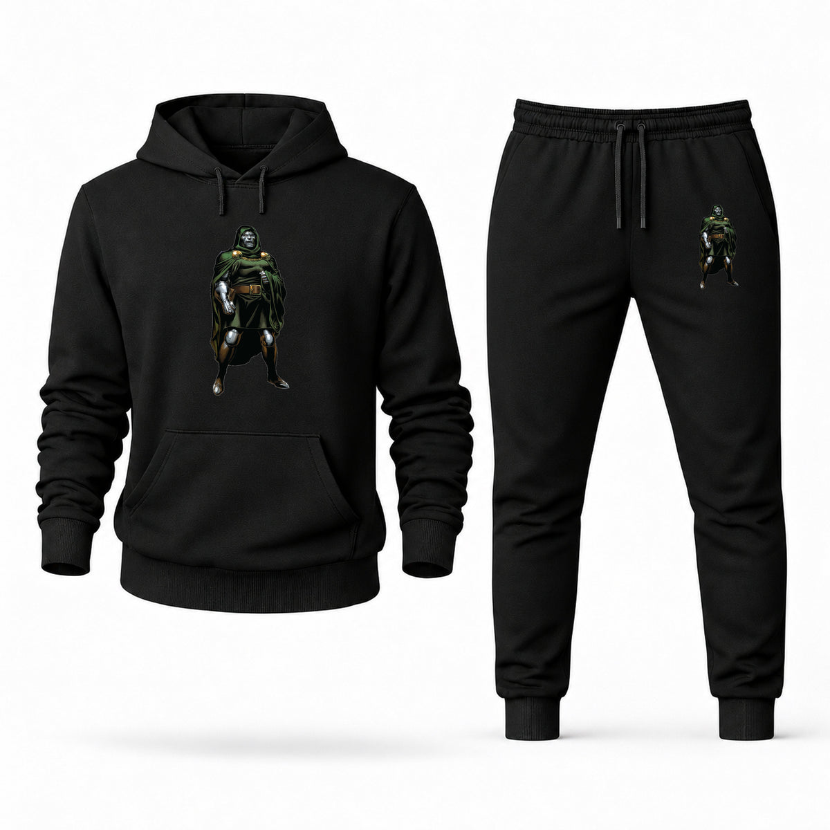 Men's Doctor Doom Hoodie Joggers Set - Black digital placement mockup