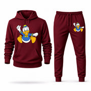 Men's Donald Duck Hoodie Joggers Set - Burgundy digital placement mockup