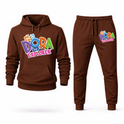 Men's Dora the Explorer Hoodie Joggers Set - Brown digital placement mockup