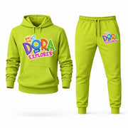 Men's Dora the Explorer Hoodie Joggers Set - Lime Green digital placement mockup