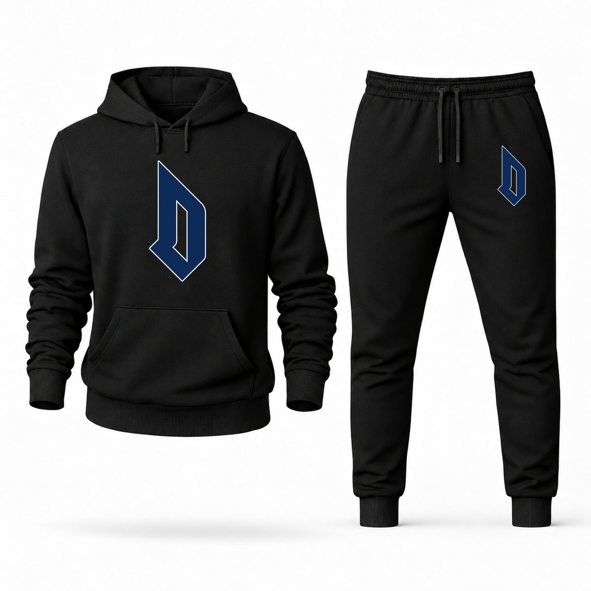 Men's Duquesne Hoodie Joggers Set - Black digital placement mockup