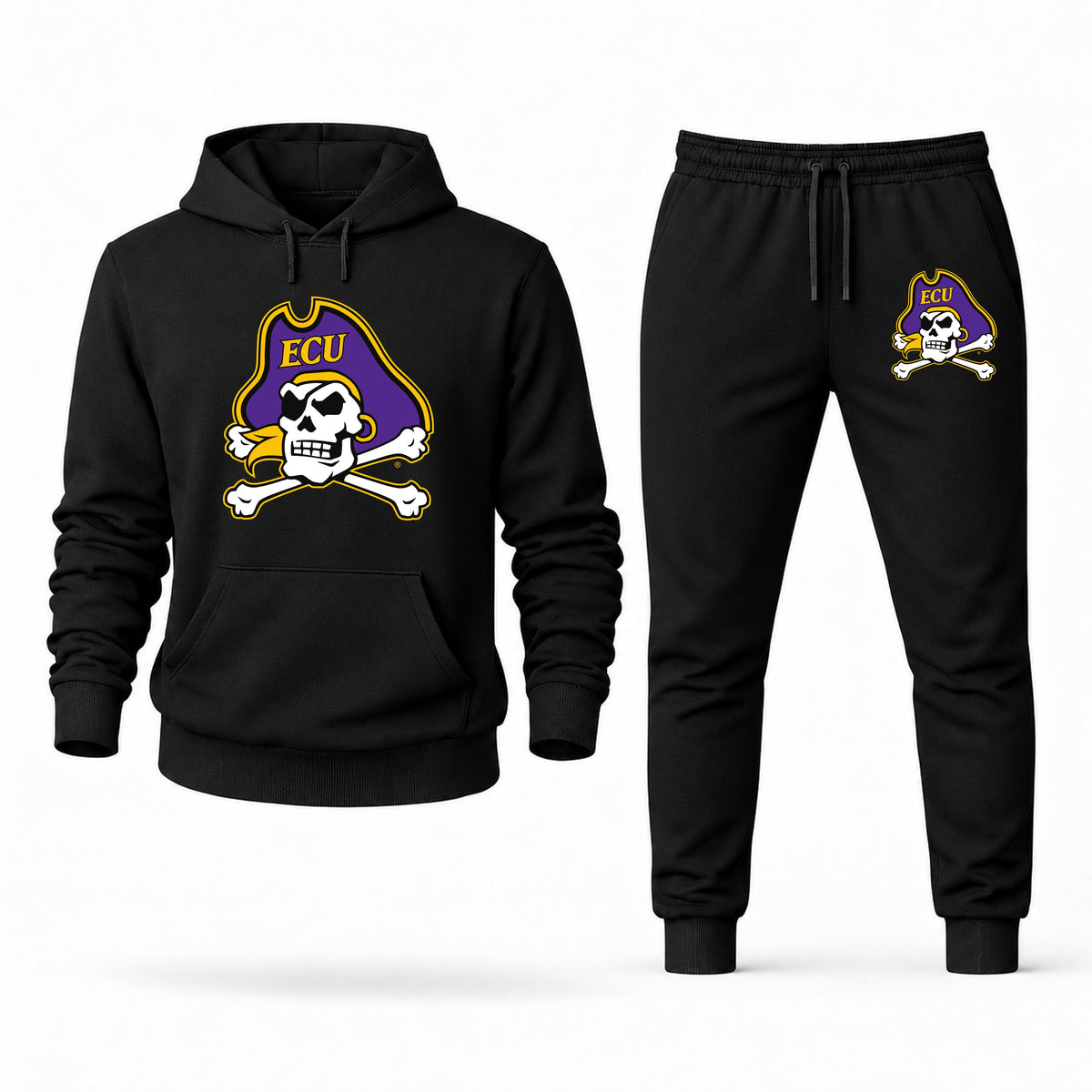 Men's East Carolina Hoodie Joggers Set - Black digital placement mockup