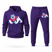 Men's Fresno State Hoodie Joggers Set - Purple digital placement mockup