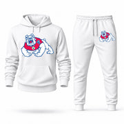 Men's Fresno State Hoodie Joggers Set - White digital placement mockup