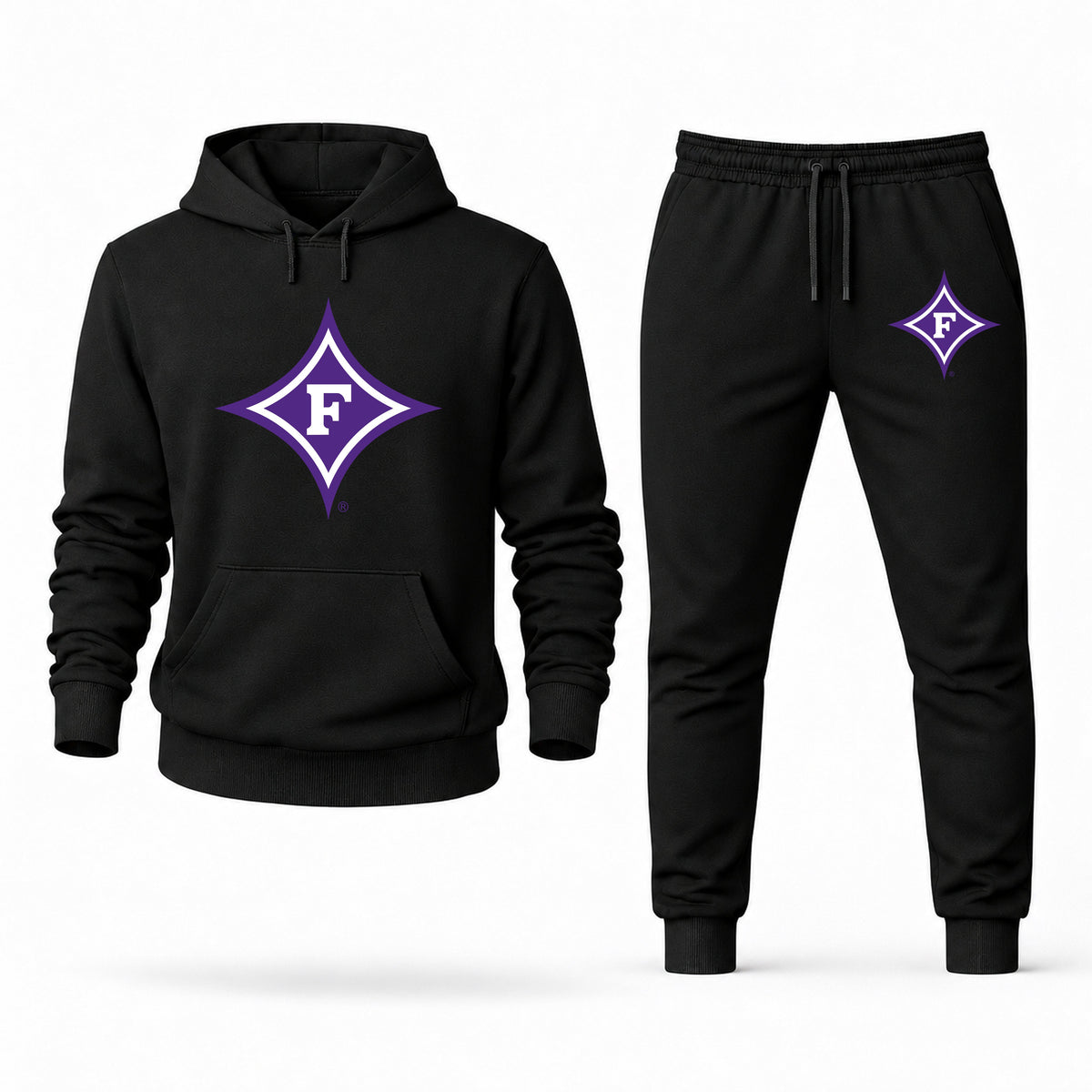 Men's Furman Hoodie Joggers Set - Black digital placement mockup