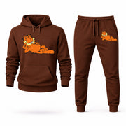 Men's Garfield Hoodie Joggers Set - Brown digital placement mockup