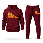 Men's Garfield Hoodie Joggers Set - Burgundy digital placement mockup