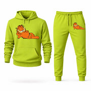 Men's Garfield Hoodie Joggers Set - Lime Green digital placement mockup