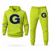 Men's Georgetown Hoodie Joggers Set - Lime Green digital placement mockup