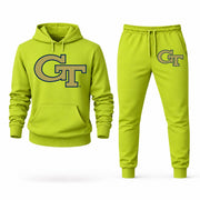 Men's Georgia Tech Hoodie Joggers Set - Lime Green digital placement mockup