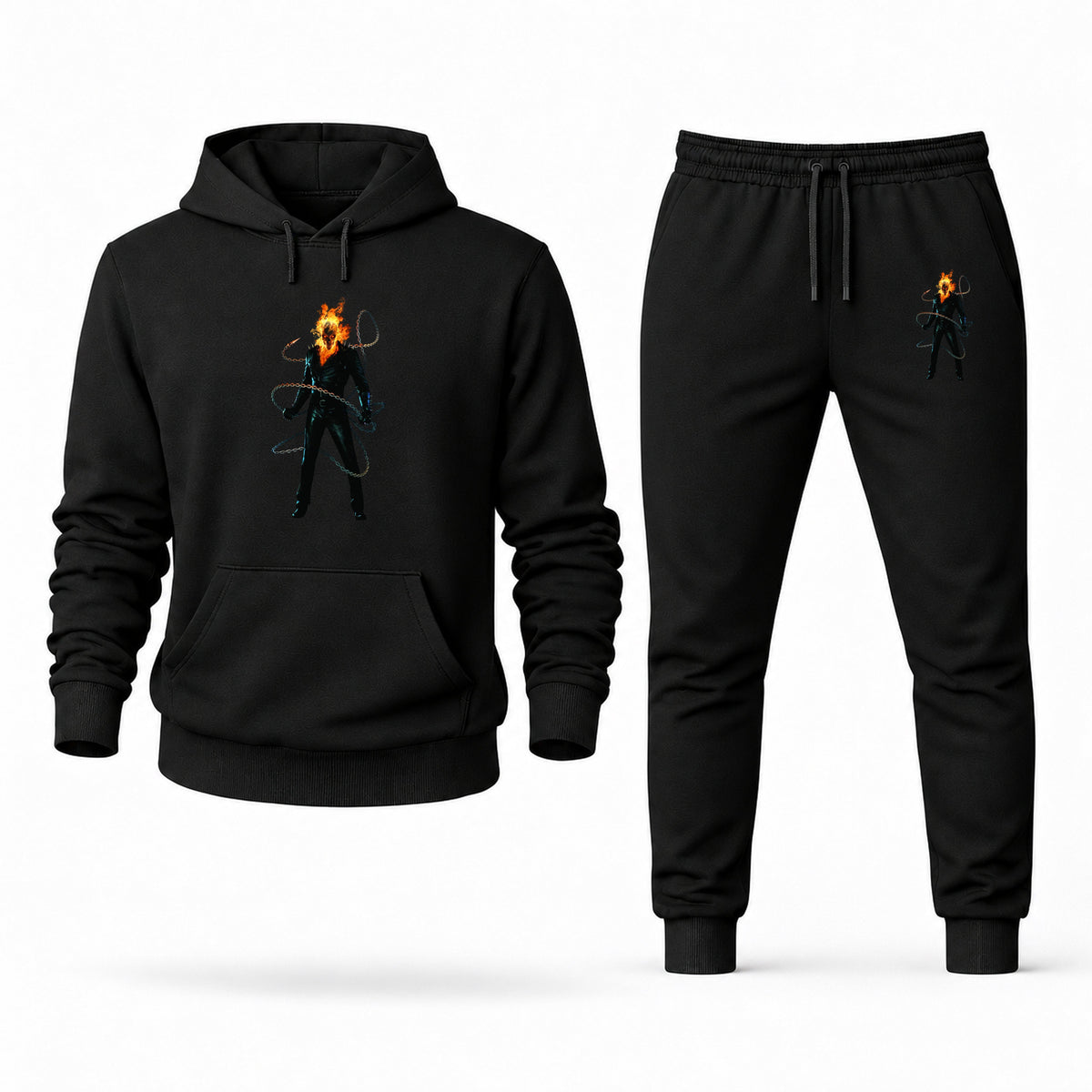 Men's Ghost Rider Hoodie Joggers Set - Black digital placement mockup