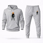Men's Ghost Rider Hoodie Joggers Set - Grey digital placement mockup