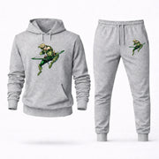 Men's Green Arrow Hoodie Joggers Set - Grey digital placement mockup