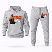 Men's Hellboy Hoodie Joggers Set - Grey digital placement mockup