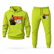 Men's Hellboy Hoodie Joggers Set - Lime Green digital placement mockup