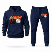 Men's Hellboy Hoodie Joggers Set - Navy digital placement mockup